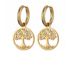 Aretes Colgantes de Aro Árbol de la Vida para Mujer en oro