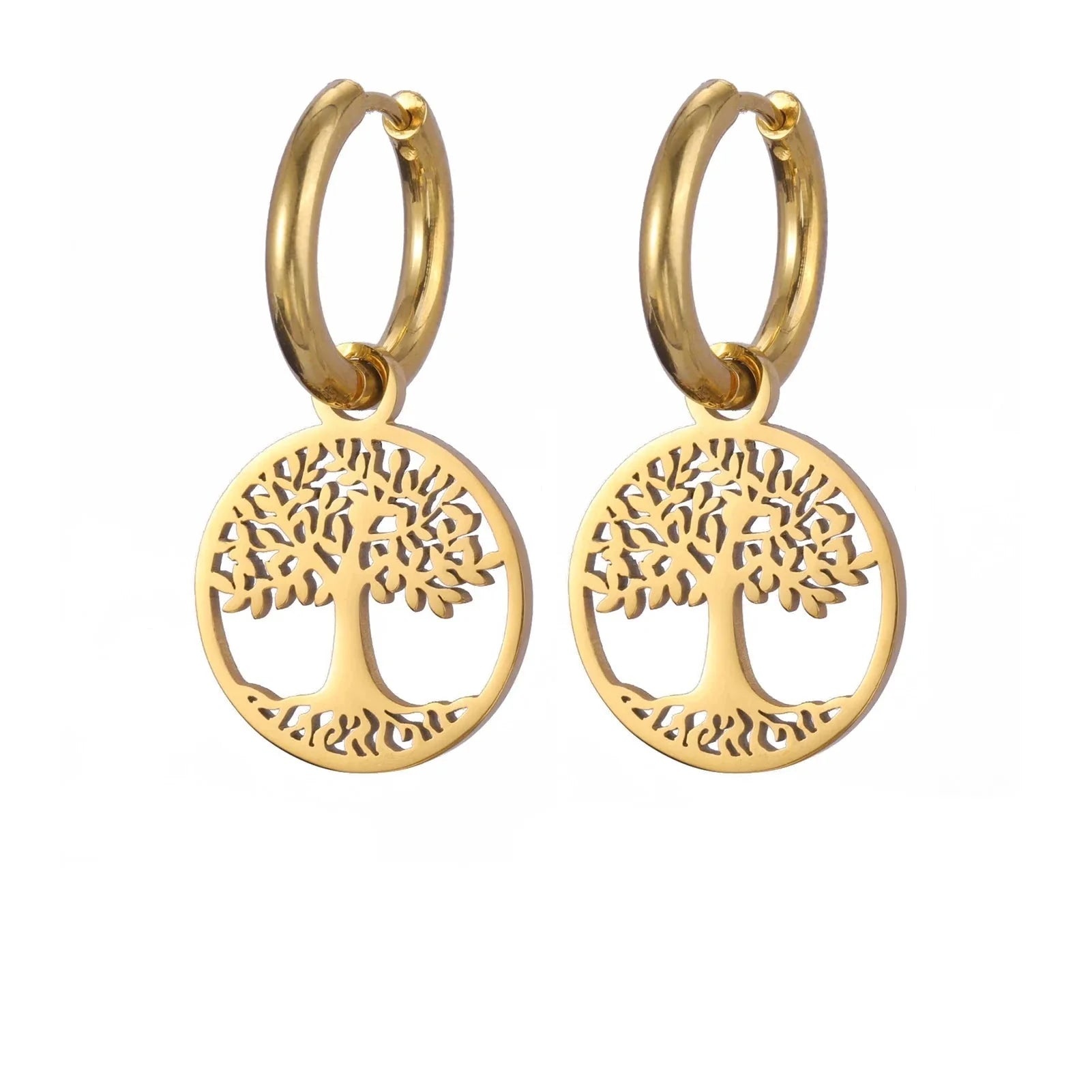 Aretes Colgantes de Aro Árbol de la Vida para Mujer en oro