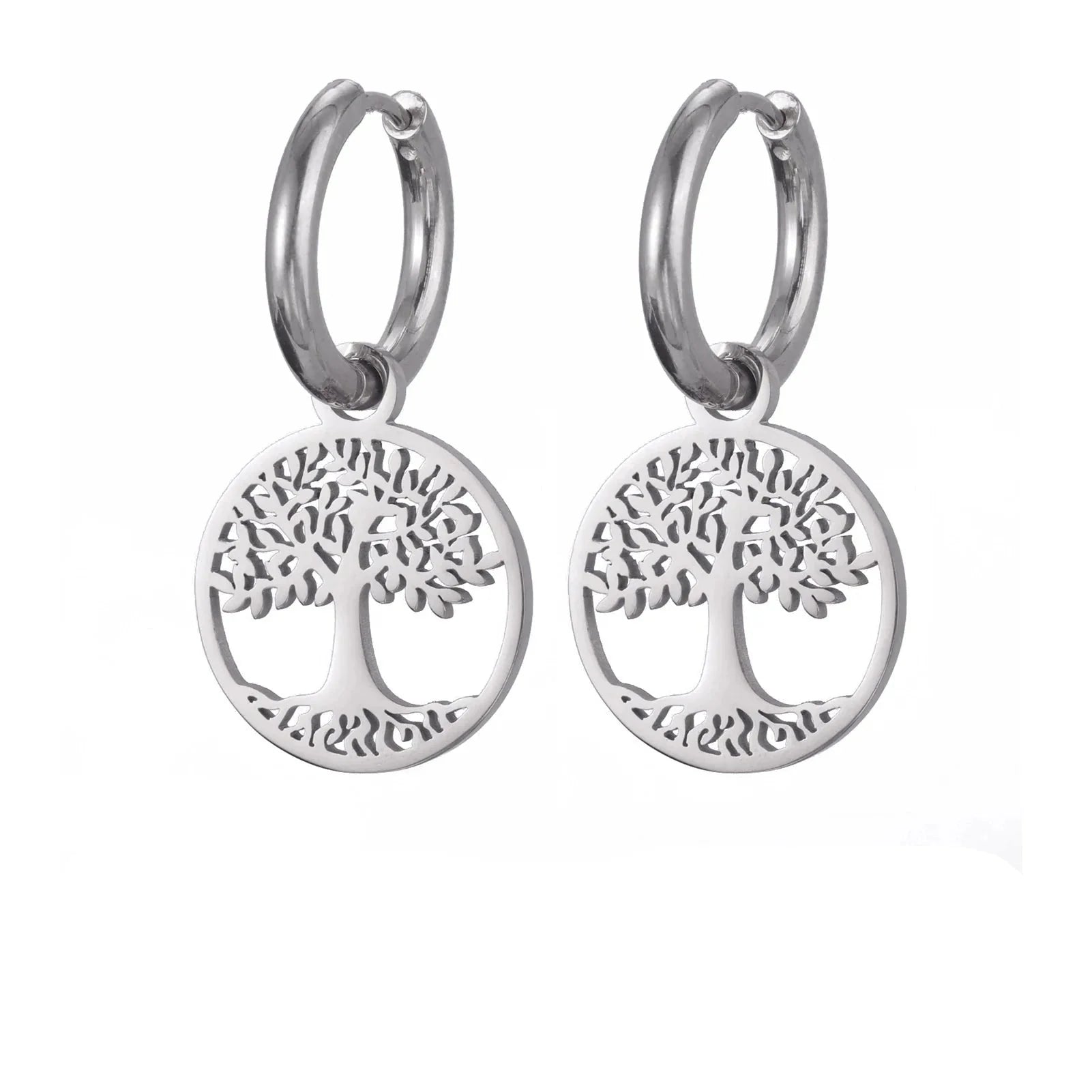 Aretes Colgantes de Aro Árbol de la Vida para Mujer en plata