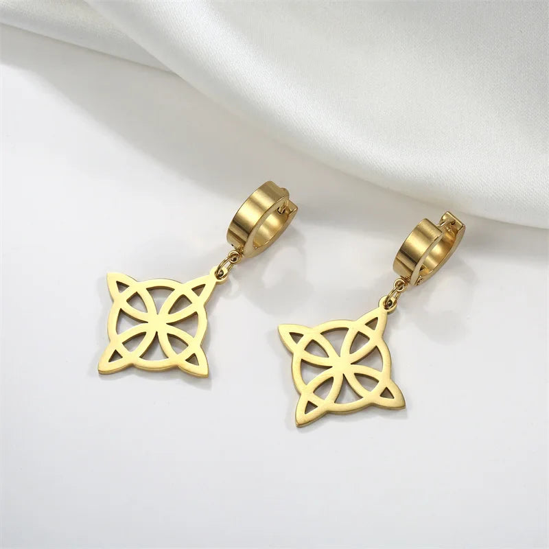 Pendientes Aros Colgantes Nudo de Bruja Protección Mujer Wicca oro