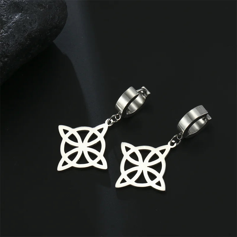 Pendientes Aros Colgantes Nudo de Bruja Protección Mujer Wicca plata