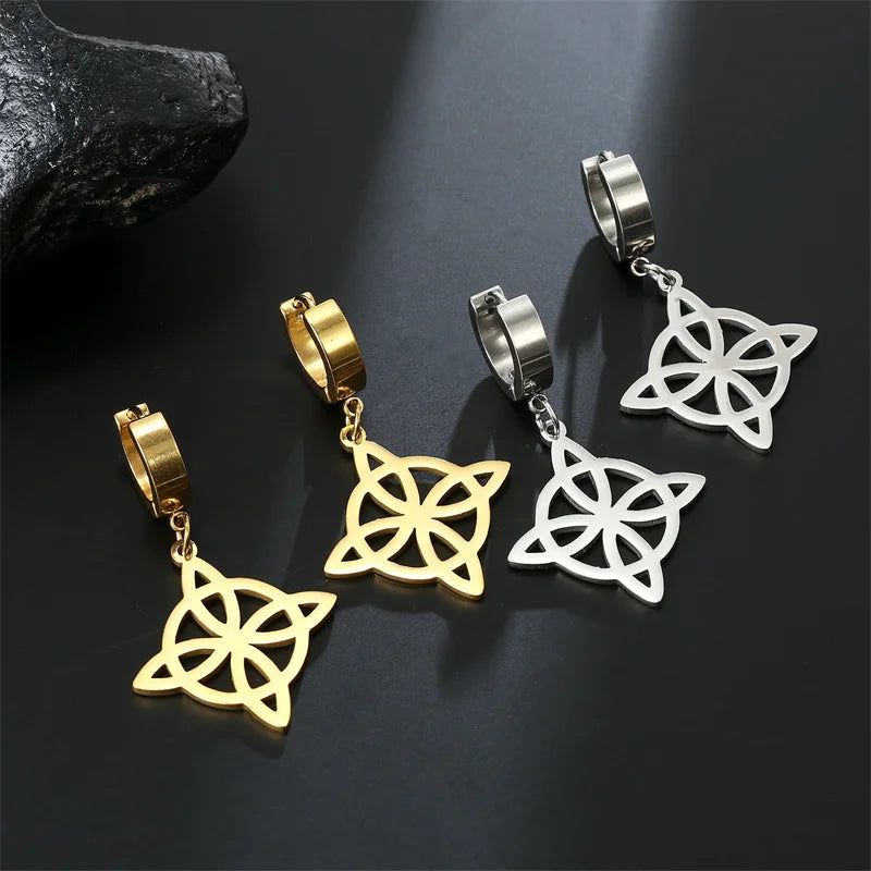 Pendientes Aros Colgantes Nudo de Bruja Protección Mujer Wicca oro