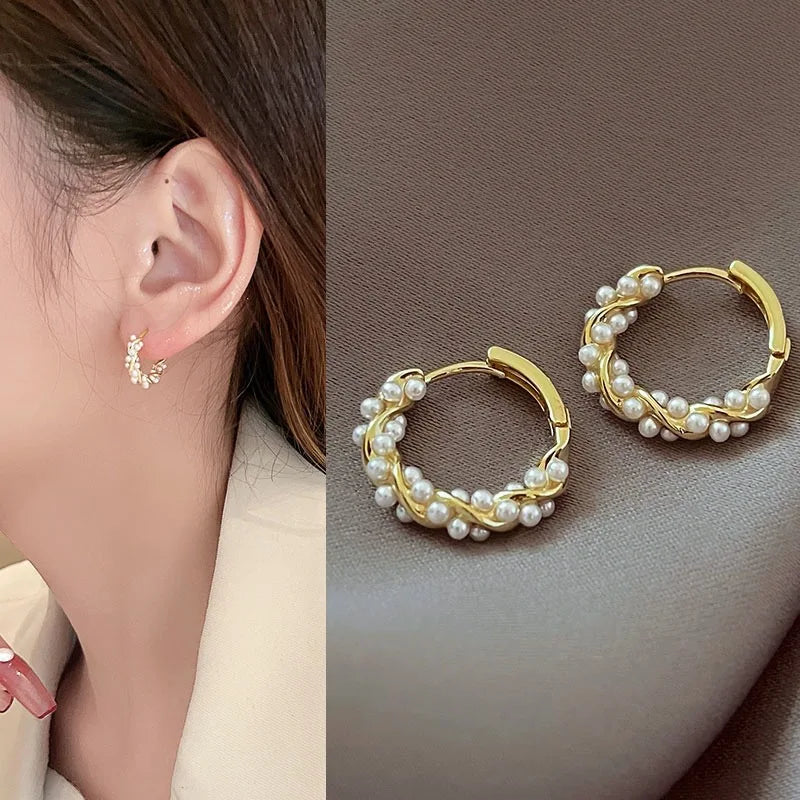 Aretes de Aro para Mujer con Perlas doradas