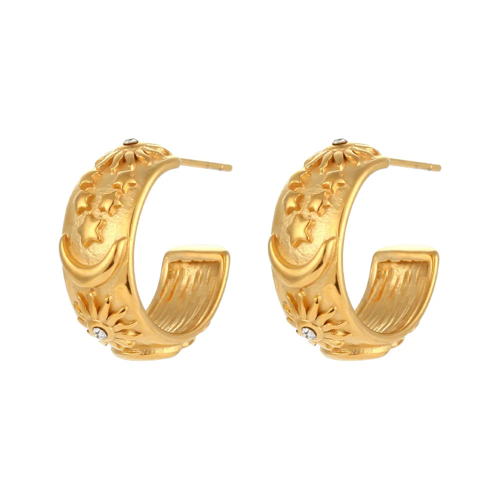 Aretes de Aro Retro Sol Sol Oro