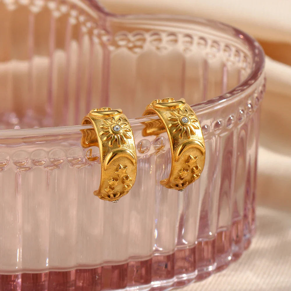 Aretes de Aro Retro Sol Sol Oro