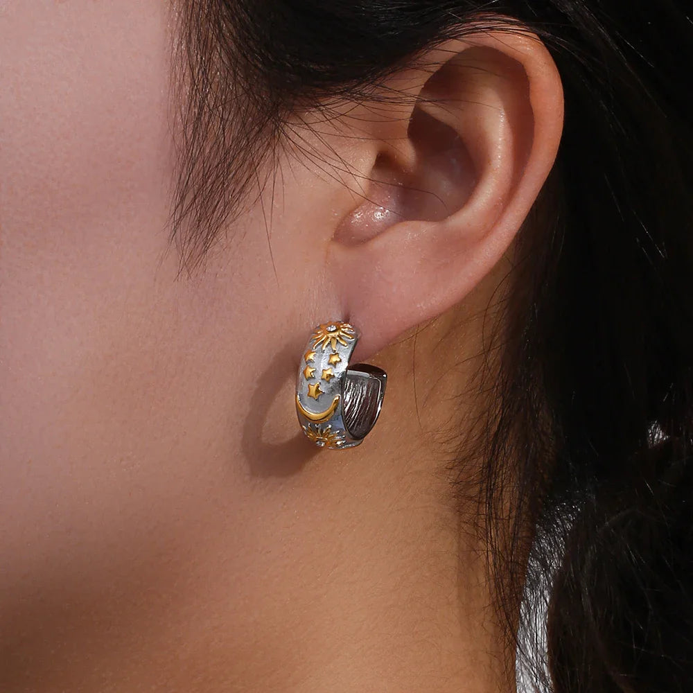 Aretes de Aro Retro Sol Sol Plata