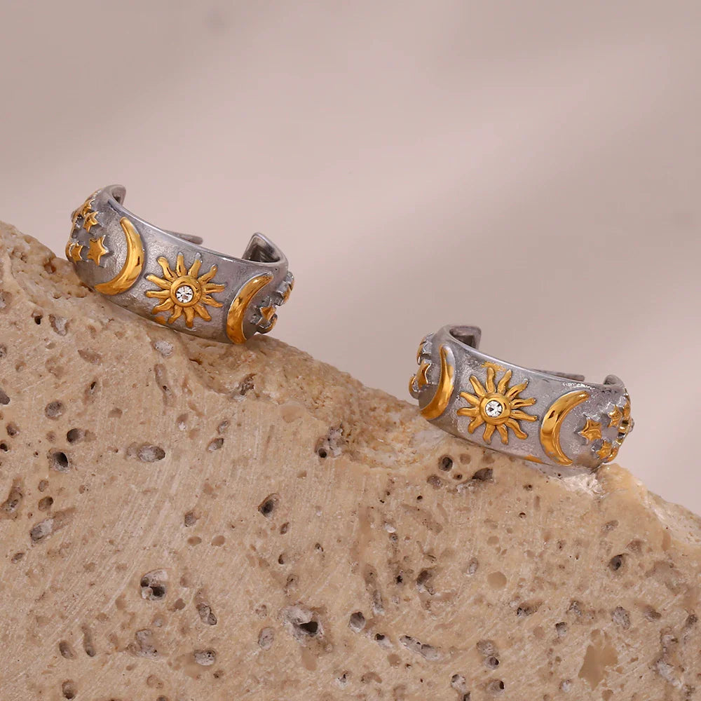 Aretes de Aro Retro Sol Sol Plata