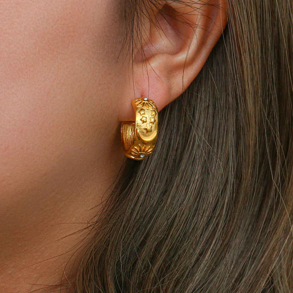 Aretes de Aro Retro Sol Sol Oro
