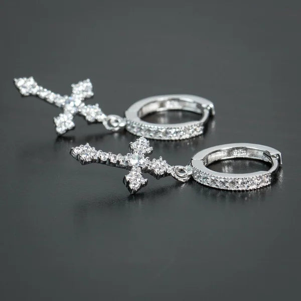 Aretes Cruz Discreta Hombre Mujer plata estilo 1