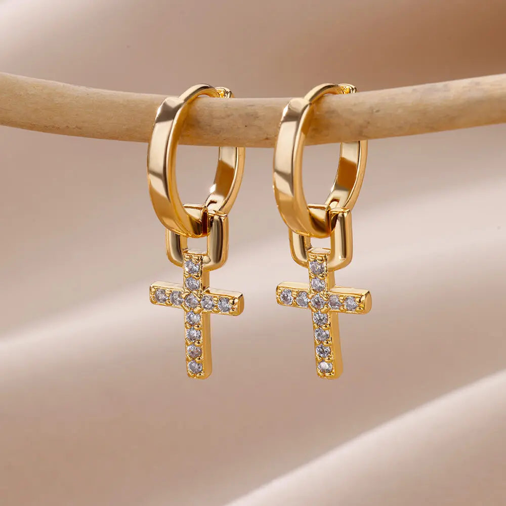 Aretes de Cruz para Mujer Aros de oro