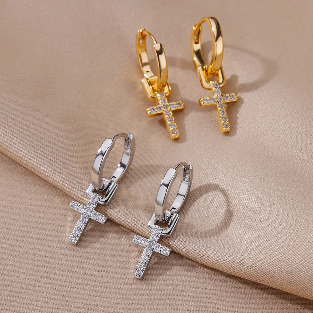 Aretes de Cruz para Mujer Aros de plata