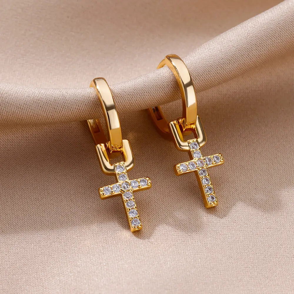 Aretes de Cruz para Mujer Aros de oro