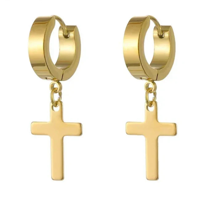 Aretes de Cruz para Hombre y Mujer en oro