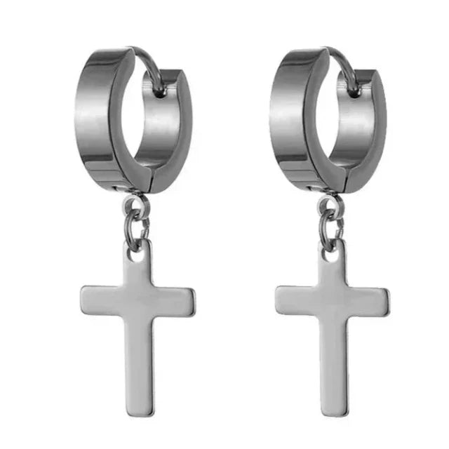 Aretes de Cruz para Hombre y Mujer en plata