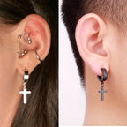 Aretes de Cruz para Hombre y Mujer en negro y plata