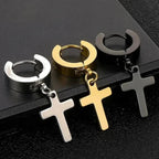 Aretes de Cruz para Hombre y Mujer en oro negro y plata