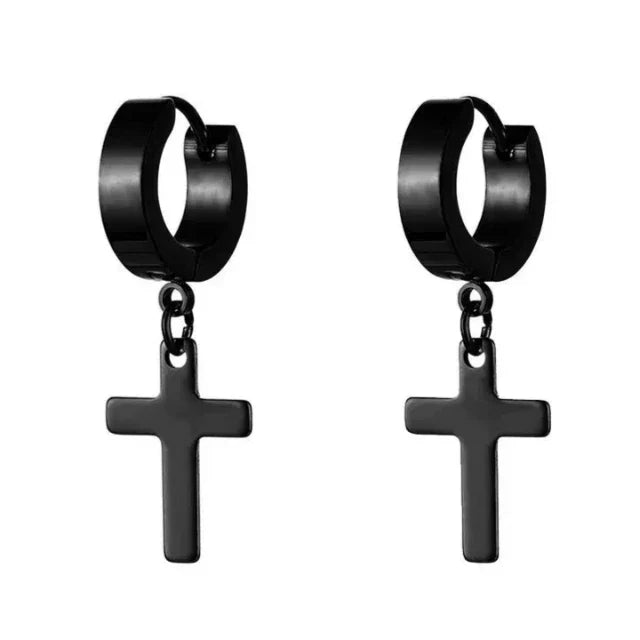 Aretes de Cruz para Hombre y Mujer en negro