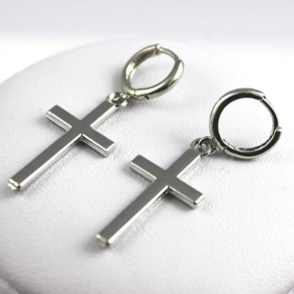 Aretes Colgantes de Cruz en Plata
