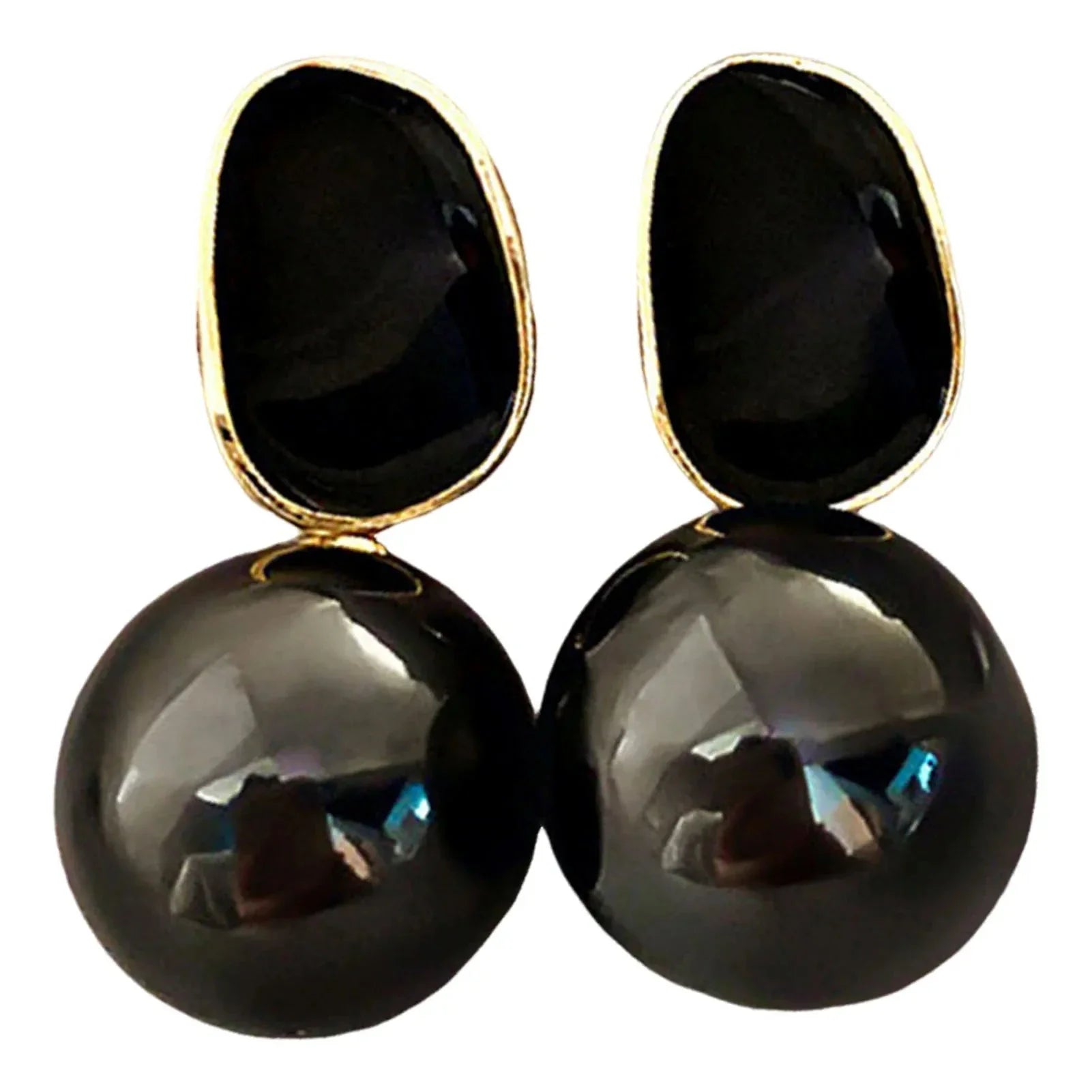 Aretes de Estilo Retro con Perlas Blancas negro