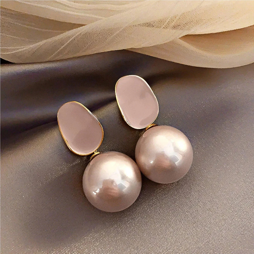 Aretes de Estilo Retro con Perlas Blancas rosa