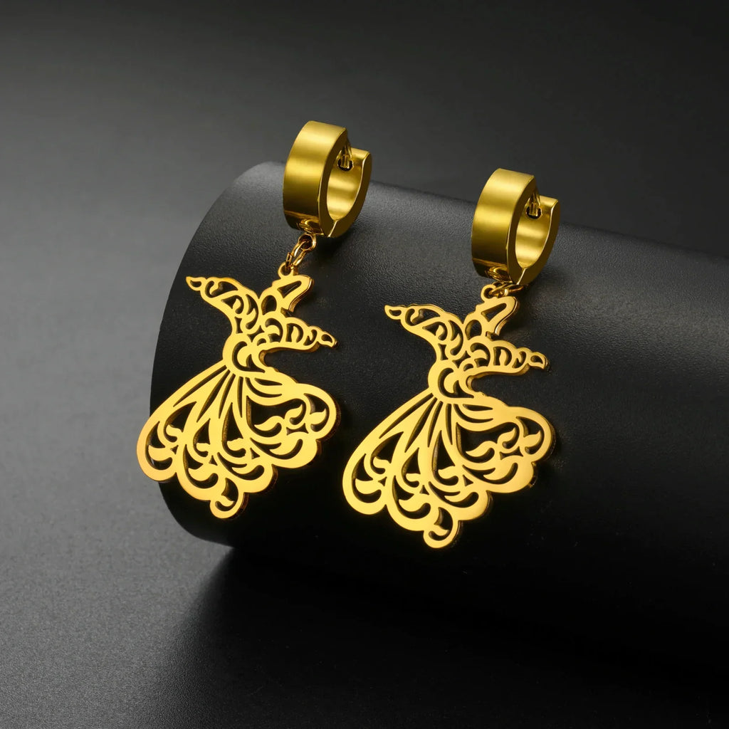 Aretes colgantes para mujer Ramadán árabe oro