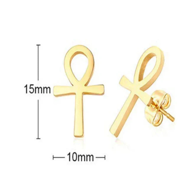 Aretes Egipto Cruz de Ankh Hombre Mujer Oro