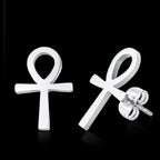 Aretes Egipto Cruz de Ankh Hombre Mujer Plata