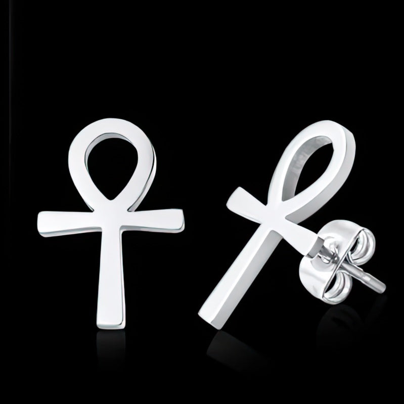 Aretes Egipto Cruz de Ankh Hombre Mujer Plata