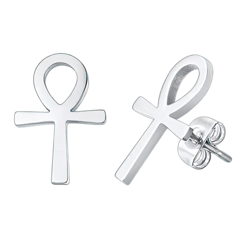 Aretes Egipto Cruz de Ankh Hombre Mujer Plata