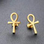Aretes Egipto Cruz de Ankh Hombre Mujer Oro