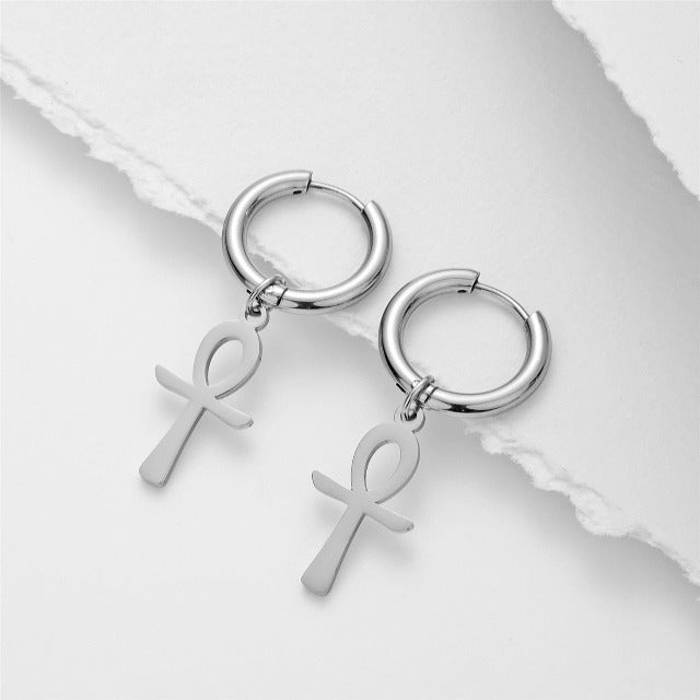 Aretes Egipcios Cruz Ankh para Mujer en Plata