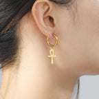 Aretes Egipcios Cruz Ankh para Mujer en Oro