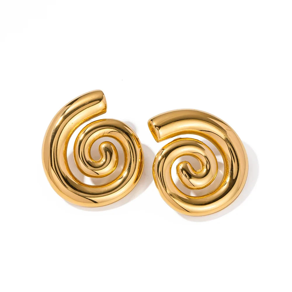 Aretes en forma de espiral abombada dorado