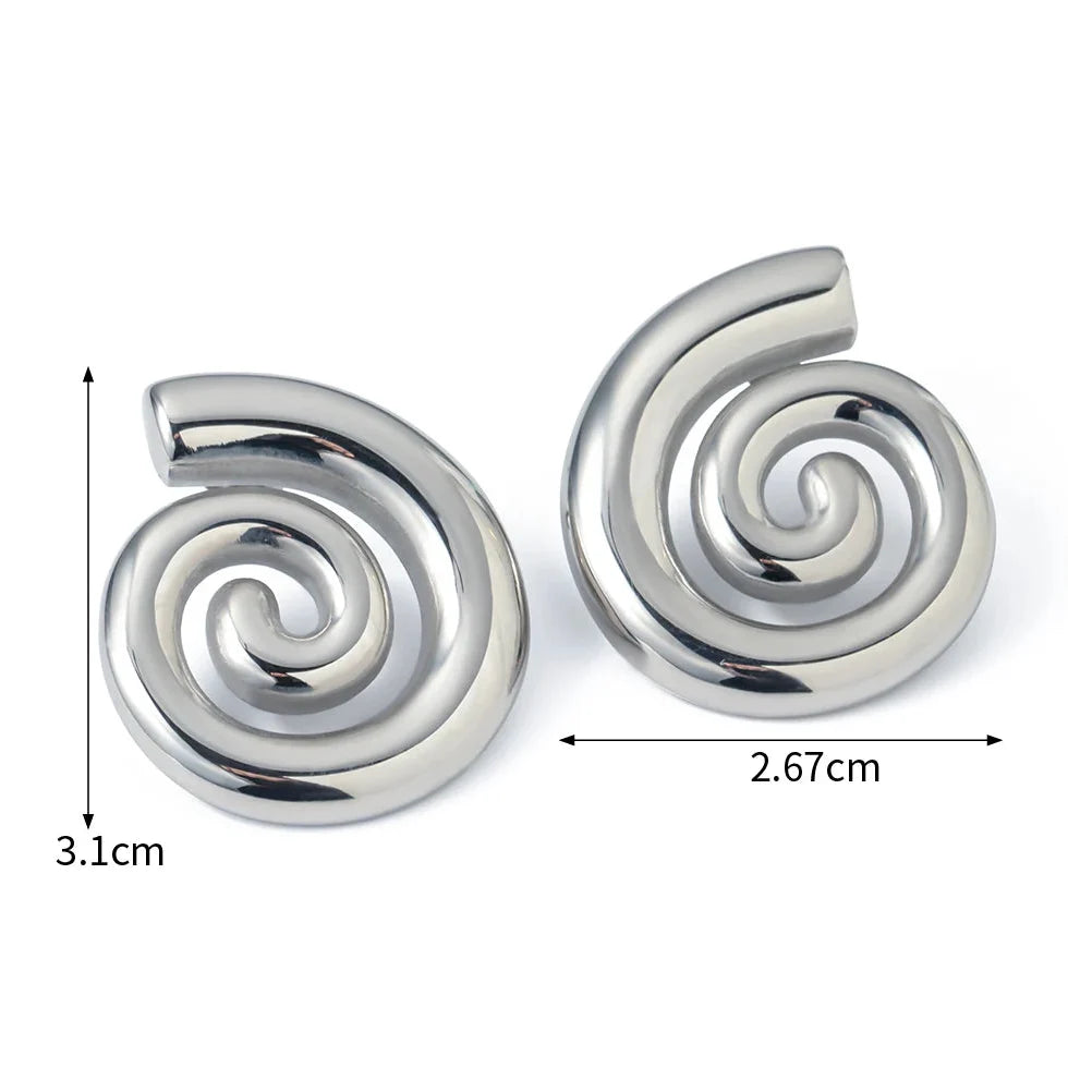 Aretes en forma de espiral abombada plateado