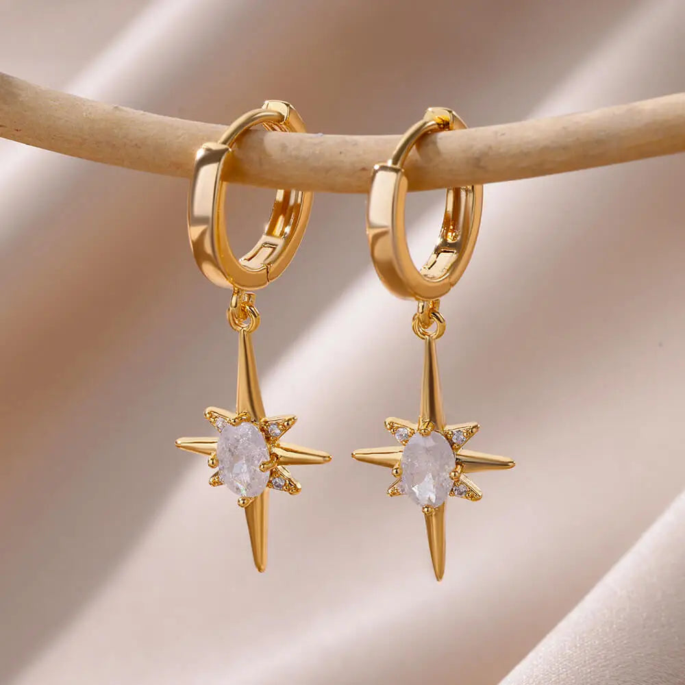 Aretes de Aro para Mujer Estrella y Circonio