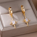 Aretes de Aro para Mujer Estrella y Circonio
