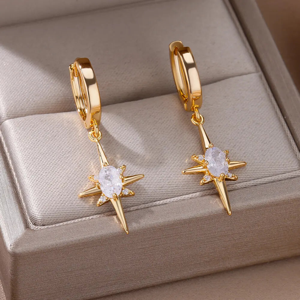 Aretes de Aro para Mujer Estrella y Circonio