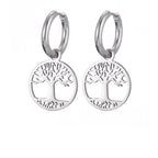 Aretes para Mujer Aros Colgantes Árbol de la Vida plata