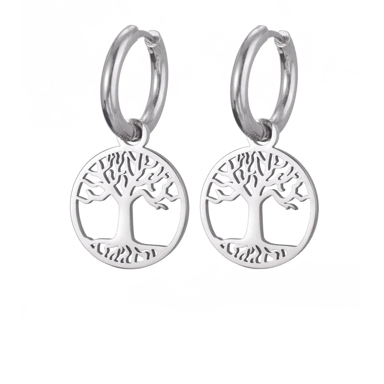 Aretes para Mujer Aros Colgantes Árbol de la Vida plata