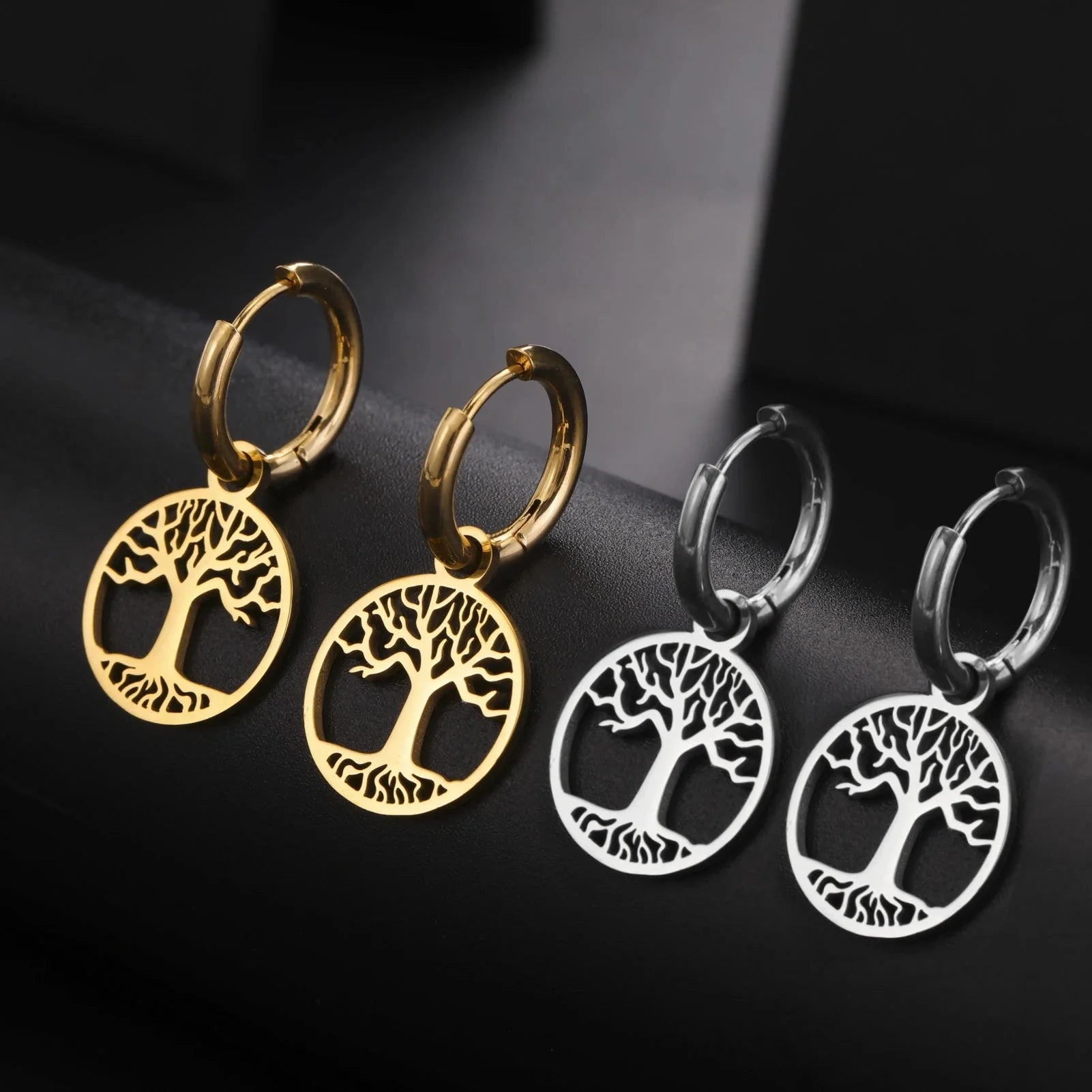 Aretes para Mujer Aros Colgantes Árbol de la Vida