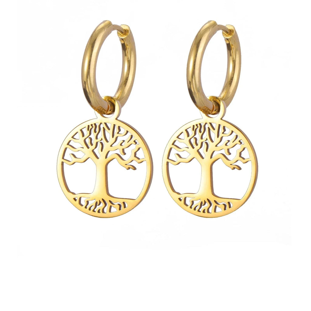 Aretes para Mujer Aros Colgantes Árbol de la Vida oro