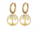 Aretes para Mujer Aros Colgantes Árbol de la Vida oro