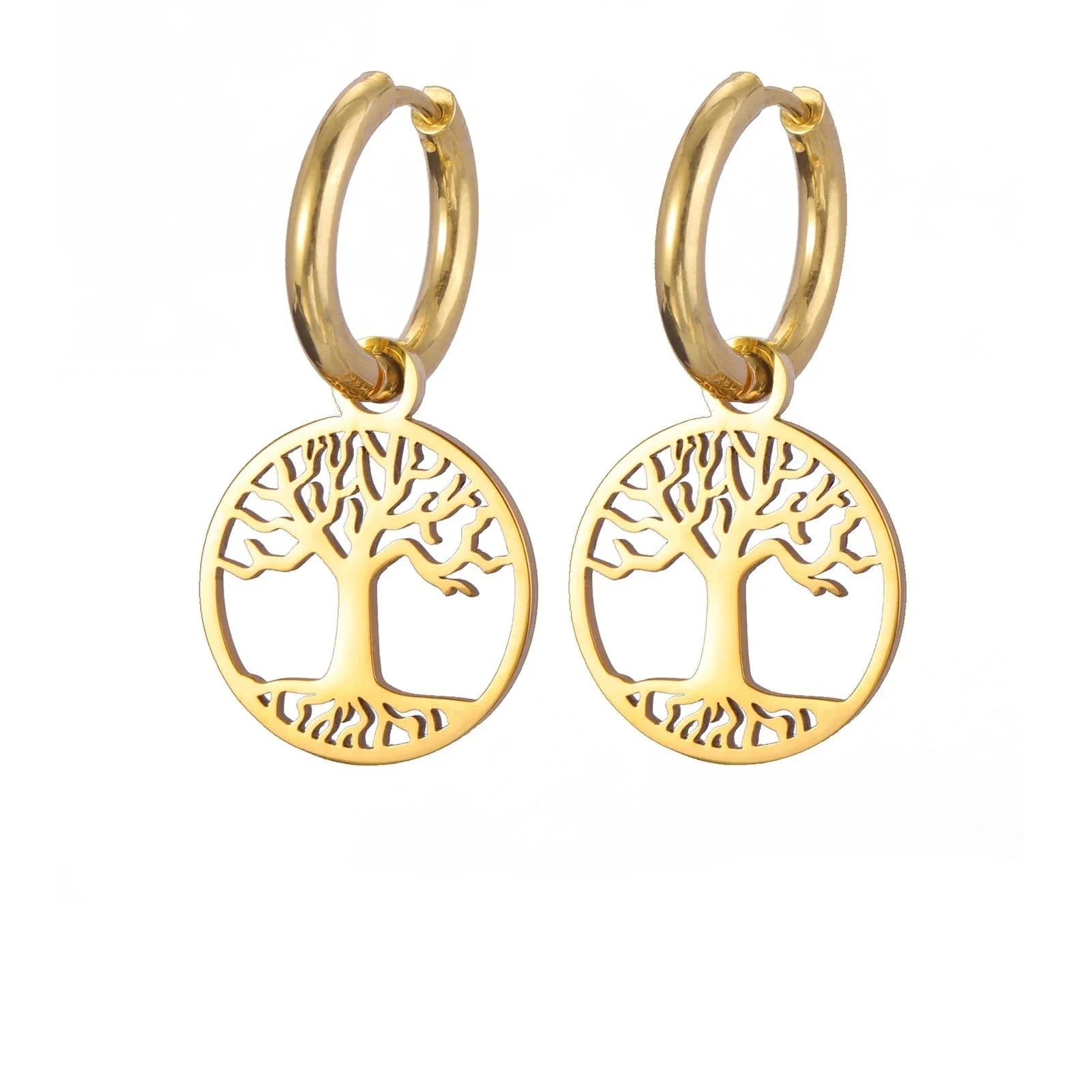 Aretes para Mujer Aros Colgantes Árbol de la Vida oro