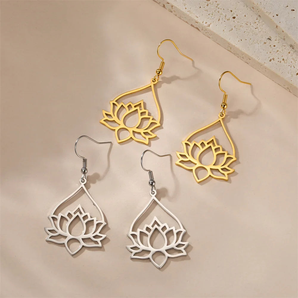 Aretes Colgantes de Mujer Flor de Loto
