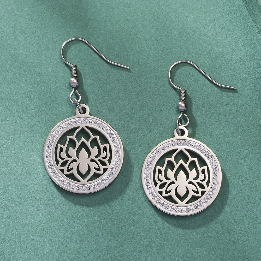  Aretes Colgantes para Mujer Flor de Loto Dawapara plata