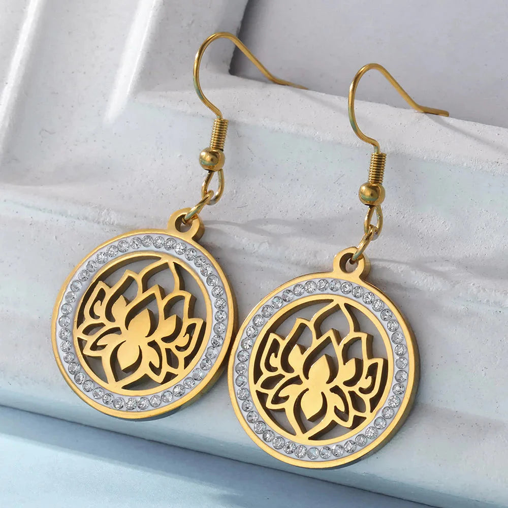 Aretes Colgantes para Mujer Flor de Loto Dawapara oro