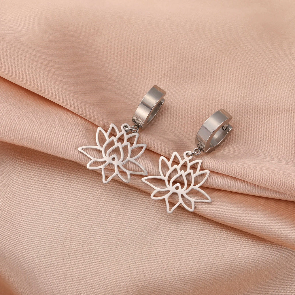 Aretes Colgantes para Mujer Flor de Loto Zen plata