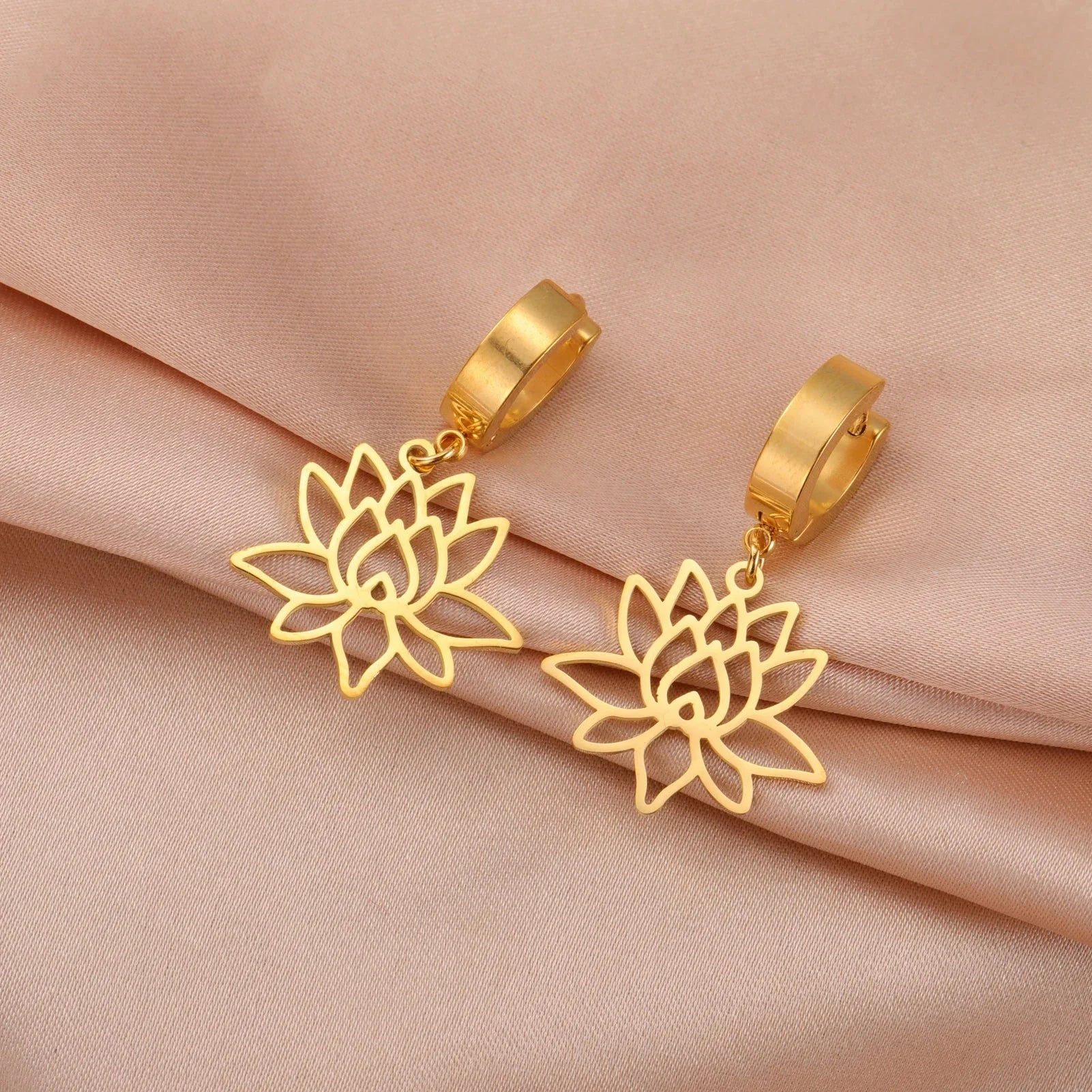 Aretes Colgantes para Mujer Flor de Loto Zen oro