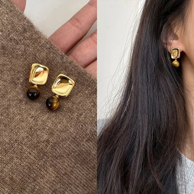 Aretes para Mujer con Piedra Ojo de Tigre