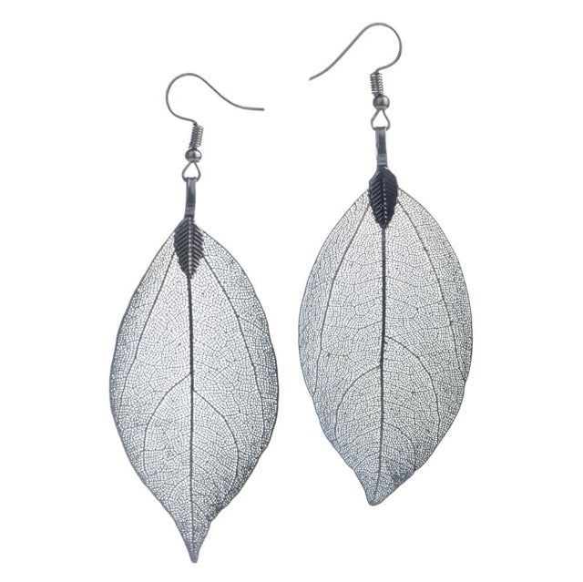 Aretes Hoja Bohemia de hematita con baño de oro